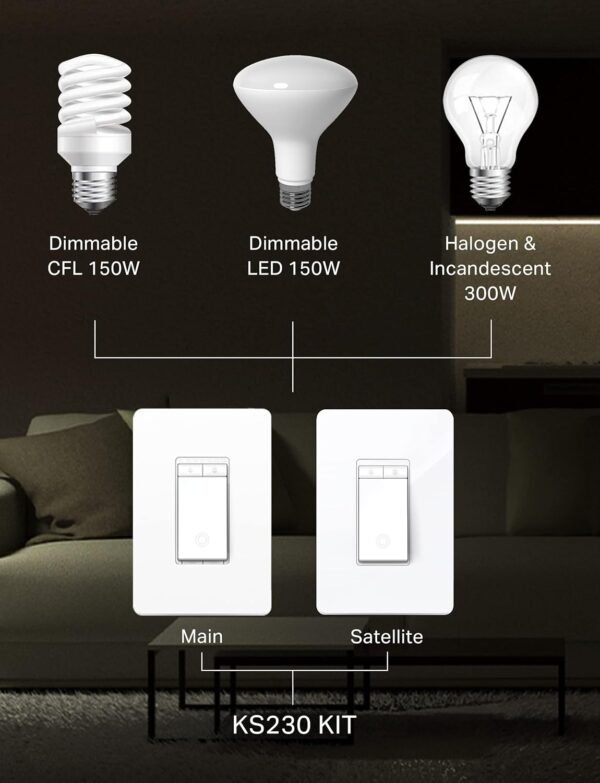 Kasa Smart 3 Way Dimmer Switch KIT, Dimmable Light Switch Compatible with Alexa, Google Assistant and SmartThings, Neutral Wire Needed, 2.4GHz, ETL Certified, No Hub Required, White (KS230 KIT v2) - Image 5