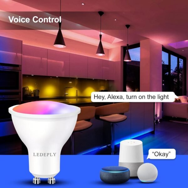 GU10 Smart Spot Light Bulb Compatible with Alexa, Google Home, SmartThings, 5W WiFi LED Track Light Bulbs, Color Changing, No Hub Required, 4 Pack - Image 2