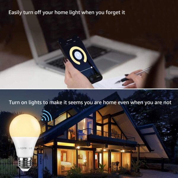 Lighting EVER LED Smart Light Bulbs, Compatible with Alexa and Google Assistant, 60 Watt Equivalent, Dimmable with App (Not Support Traditional Dimmers), Warm White 2700K, A19 E26, 2.4GHz WiFi Only - Image 4
