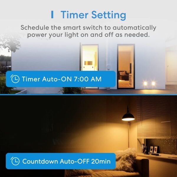 Meross Smart Light Switch Supports Apple HomeKit, Siri, Alexa, Google Assistant & SmartThings, 2.4GHz Wi-Fi Light Switch, Neutral Wire Required, Single Pole, Remote Control Schedule, 1 Pack,White - Image 6