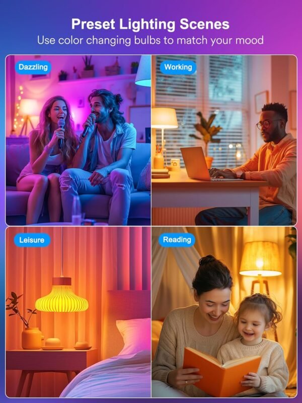 Smart Light Bulbs, Color Changing A19 LED Light Bulb, Work with Alexa and Google Assistant, Wi-Fi & Bluetooth Light Bulbs, 16 Million Colors RGBCW, Music Sync, 800 Lumens, 2.4Ghz only,2 Pack - Image 5