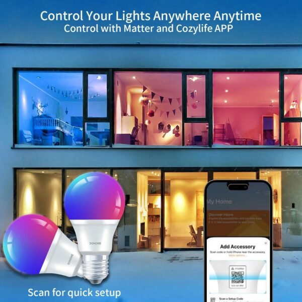 Matter Smart Light Bulbs| 9W 900LM Work with Alexa, Matter, Apple Home, Google Home| 2.4GHz WiFi Bluetooth Light Bulb|Music Sync A19 E26 RGBWW Color Changing LED Light Bulb| 2Pack - Image 4