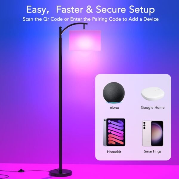 Floor Lamps with Matter Smart Light Bulb, RGB + Color Temperatures Bright Dimmable Smart Floor lamp, Living Room Standing Tall Industrial Floor Lamp (Beige Lampshade Included) -Black - Image 2