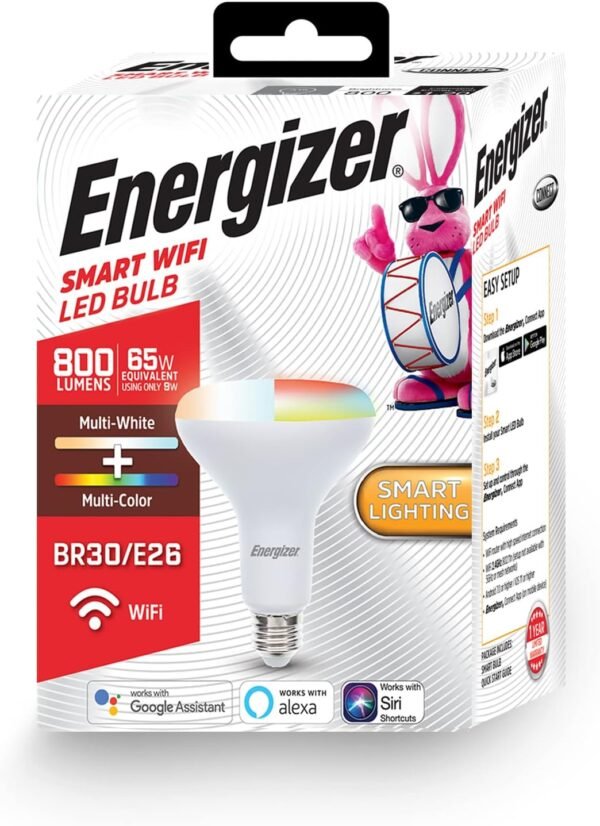 Energizer Smart LED Bulb Multi-Color and Multi-White, BR30, Google Assistant, Amazon Alexa, Siri, Connect App, 16,000,000 Lighting Customizations, Remote Lighting Schedules, 800 Lumens - Image 7