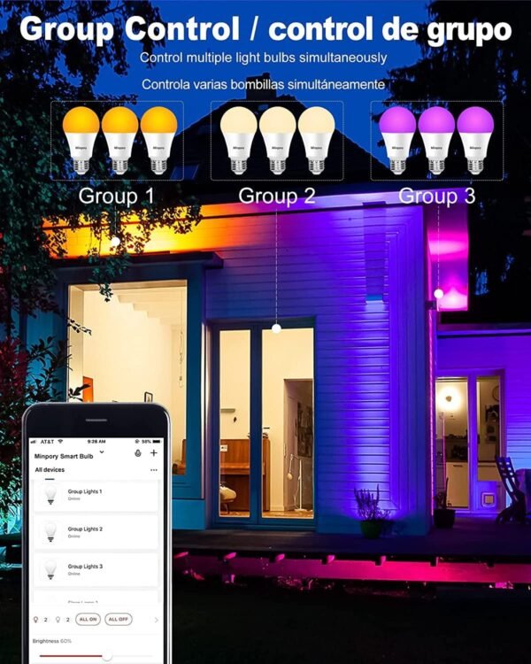 Smart Light Bulbs,Color Changing Light Bulbs That Work with Alexa and Google Assistant,2.4GHz WiFi & Bluetooth Music Sync Multicolor LED Bulbs,7W(60W Eqv.) E26 A19 for Smart Home Lighting-4PACK - Image 6