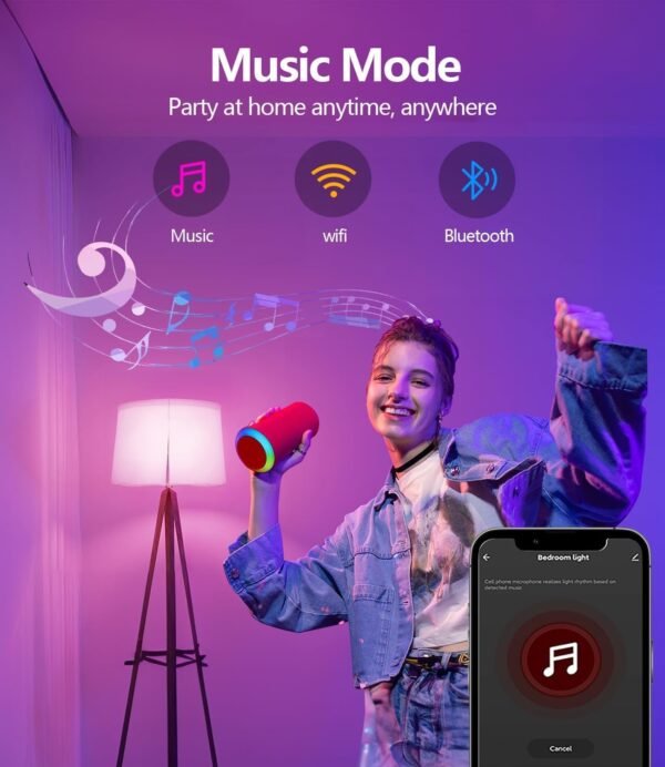 luckystyle Smart Light Bulbs, 9W A19 E26 800LM WiFi Bluetooth LED Bulbs Compatible with Alexa, Google Assistant & Home, 16 Million Colors Music Sync Color Changing Dimmable RGBWW Lights Bulb (2) - Image 3