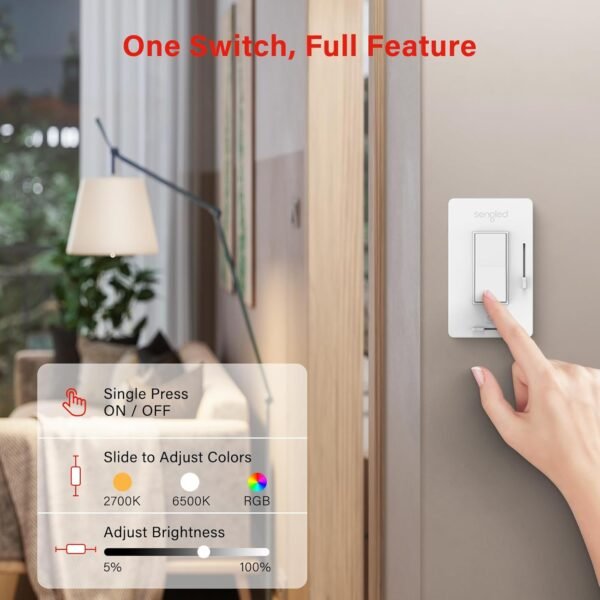 Sengled Dual Mode Smart Light Bulbs with Remote & App Control, Color Changing Light Bulbs 2700K-6500K Dimmable 65W, Group Control, Timer, Sunrise & Sunset, A19 RGBW Smart Bulbs 4 Pack+Wall Switch - Image 3