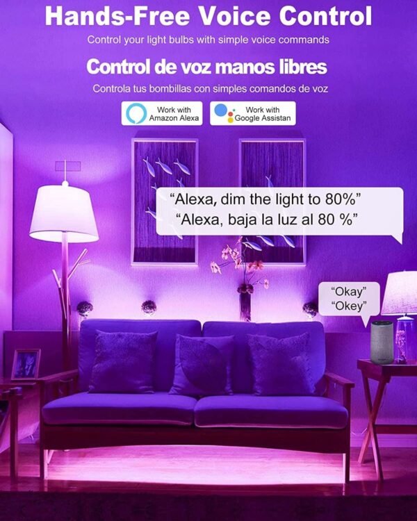 Smart Light Bulbs,Color Changing Light Bulbs That Work with Alexa and Google Assistant,2.4GHz WiFi & Bluetooth Music Sync Multicolor LED Bulbs,7W(60W Eqv.) E26 A19 for Smart Home Lighting-4PACK - Image 2