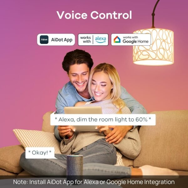 Linkind BR30 Smart Light Bulbs, WiFi Flood Light Bulbs Compatible with Alexa & Google Home, RGBTW Color Changing Light Bulb, 1800K-6500K Tunable White, E26 8W Equivalent 60W, 2.4Ghz WiFi only, 4 Pack - Image 5