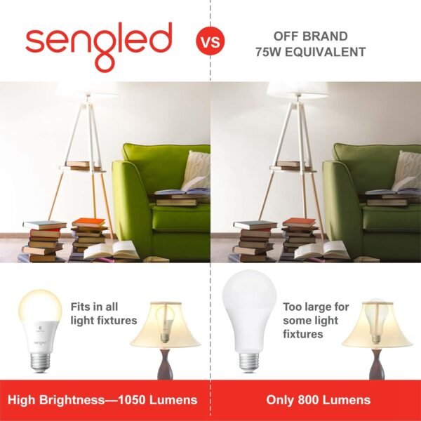 Sengled Alexa Light Bulb 75W Equivalent, Smart Light Bulbs Bluetooth Mesh 1050 LM, Smart Bulbs That Work with Alexa Only 2700K, High Brightness, Soft White A19 Dimmable Bulb, No Hub Required, 4 Pack - Image 4