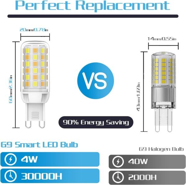 KLG Smart G9 LED Light Bulb No Flicker, WiFi Led Light Bulbs 4W 320LM Lights, Smart Bulbs Compatible with Alexa, Google Home, Dimmable Smart LED Bulb No Hub Required (2 Pack) - Image 2