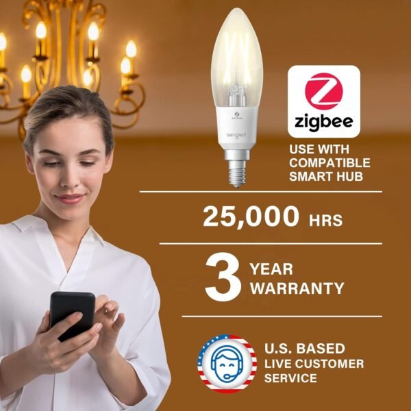 Sengled Zigbee Smart Light Bulbs, Smart Hub Required, Work with SmartThings and Echo with Built-in Hub, Voice Control with Alexa and Google Home, Soft White B11 Candelabra Light Bulbs 40W Eqv. 2 Pack - Image 2
