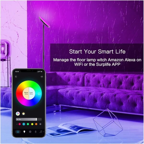 Smart Living Room Bedroom dimming Color Light and Shadow Remote Control Voice Atmosphere rgbw Simple Skyward Floor lamp (Color : 24W WiFi R12C2 UK) - Image 2