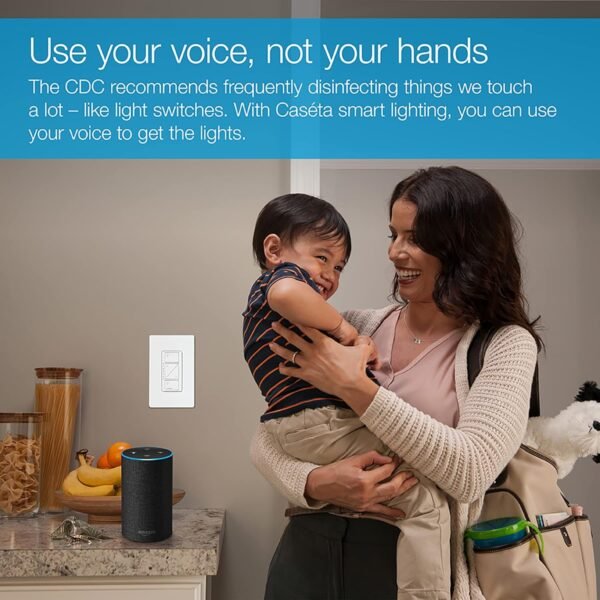 Lutron Caseta Smart Lighting Original Dimmer Switch, for Light Bulbs, Works w/ Alexa, Apple Homekit, Google Home (Hub Required), 150W Single-Pole/3-Way, No Neutral Required, PD-6WCL-WH, White - Image 3