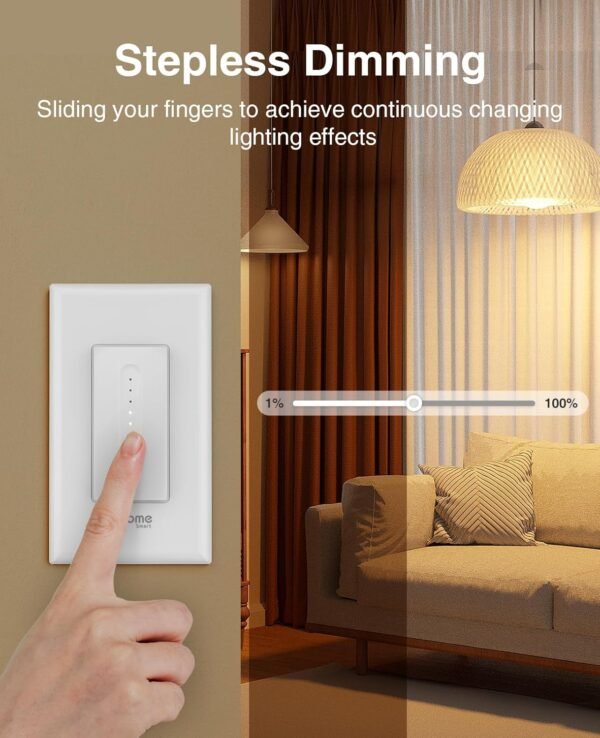 Ghome Smart Dimmer Switch Single Pole 2.4GHz Wi-Fi Smart Switch Dimmer Smart Light Switch Dimmer WiFi Switch Smart Dimmer Light Switch Compatible with Alexa and Google Home, White 1 Pack - Image 3