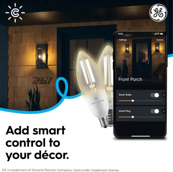 Cync GE Smart LED Light Bulb, B11 Candle Light Bulb, Works with Amazon Alexa and Google Home, WiFi Light, 60W Equivalent, Soft White, Small Base (Pack of 4) - Image 8
