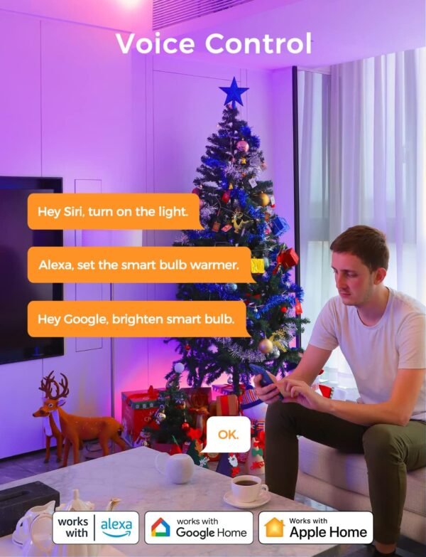 Refoss Smart Bulbs Works with Apple HomeKit, Color Changing Smart Wi-Fi Light Bulbs Compatible with Siri, Alexa and Google, A19 E26 Fitting, 2700K-6500K RGBWW Dimmable, 9W 810 Lumens, 2 Pack - Image 3