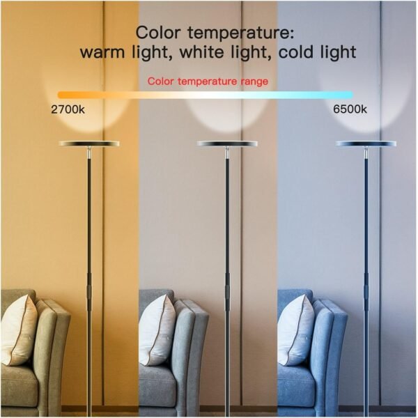 Smart Living Room Bedroom dimming Color Light and Shadow Remote Control Voice Atmosphere rgbw Simple Skyward Floor lamp (Color : 24W WiFi R12C2 UK) - Image 3