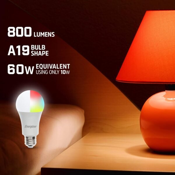Energizer Connect Smart A19 LED White & Multi-Color RGB Light Bulb with Voice Control and Remote Access Through Your Smartphone | Compatible with Alexa and Google Assistant, 4 Pack - Image 2