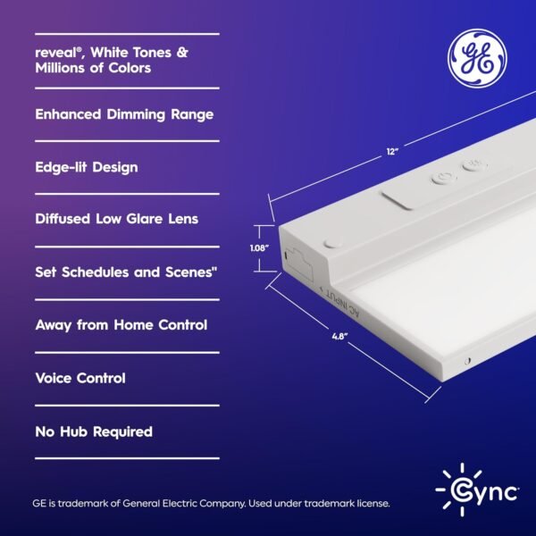 GE Cync Reveal HD+ Smart Undercabinet Light Fixture, Color Changing Undercab Light, Smart Wi-Fi Kitchen Light, Works with Alexa and Google Home, 12-in Bar - Image 2