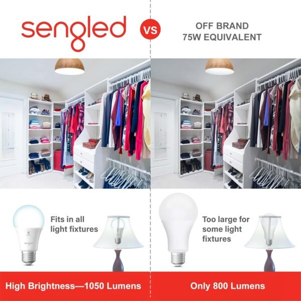Sengled Alexa Light Bulbs, 75W Equivalent, S1 Auto Pairing with Alexa Devices, Smart Light Bulb that Work with Alexa, Bluetooth Mesh Smart Home Lighting, ‎Daylight 5000K, No Hub Required, 4-Pack - Image 4