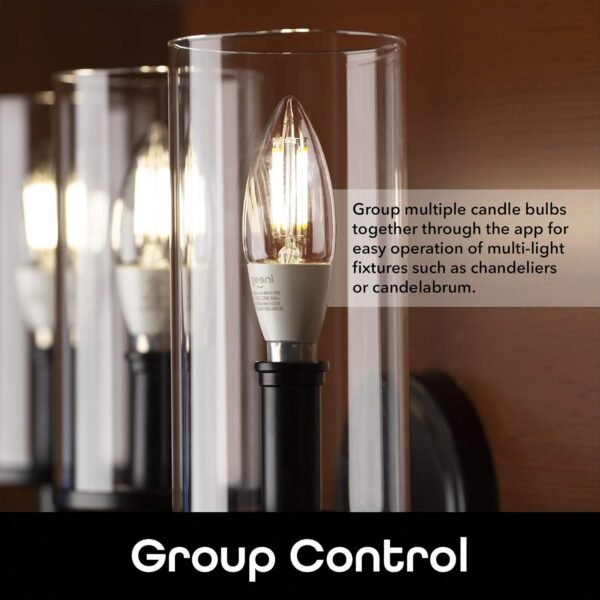Geeni LUX Edison B11 Filament WiFi LED Smart Bulb, B11 Candelabra, 4W, E12 Base, Dimmable, White Light, Compatible with Amazon Alexa & Google Home - No Hub Required- 4 Pack - Image 5