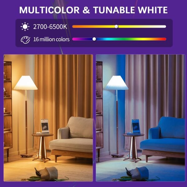 Light Bulbs with Matter, Smart Light Bulbs, WiFi Led Light Bulb Works with Alexa/Google Home/Apple Home/SmartThings, Hub Required, Smart Bulb, Color Changing Light Bulb, A19, E26, 2 Packs - Image 5