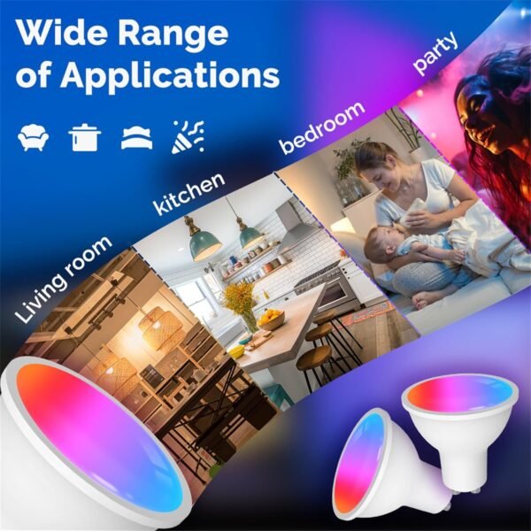 MOES Matter Smart GU10 LED Light Bulbs, Color Changing WiFi Smart Bulbs, 2700K-6500K CW& RGB Dimmable, Smart Life Remote Control, Work with Apple Homekit/Alexa/Google Home, 400lm 5W 4 Pack - Image 6