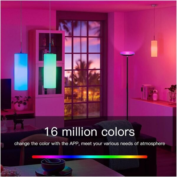 Smart Living Room Bedroom dimming Color Light and Shadow Remote Control Voice Atmosphere rgbw Simple Skyward Floor lamp (Color : 24W WiFi R12C2 UK) - Image 4
