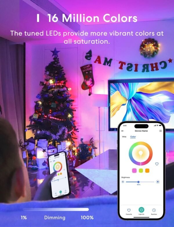 meross Smart Light Bulb, Smart WiFi LED Bulbs Compatible with Apple HomeKit, Siri, Alexa, SmartThings, Dimmable E26 Multicolor 2700K-6500K RGBWW, 900 Lumens 60W Equivalent 2 Pack Cool White A19 - Image 7
