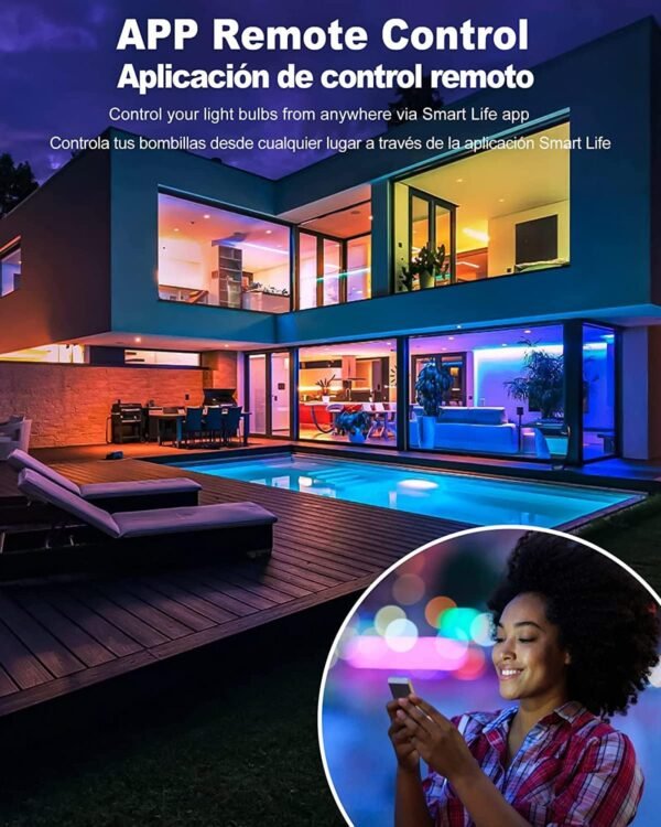 Smart Light Bulbs,Color Changing Light Bulbs That Work with Alexa and Google Assistant,2.4GHz WiFi & Bluetooth Music Sync Multicolor LED Bulbs,7W(60W Eqv.) E26 A19 for Smart Home Lighting-4PACK - Image 3