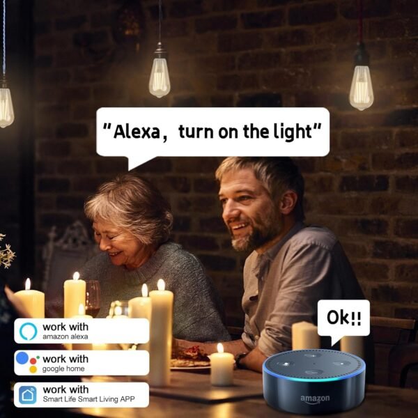 Smart LED Filament Bulb, Smart Light Bulbs Bluetooth and WiFi Vintage Filament Light Bulb Work with Alexa & Google Home, ST19 Smart Edison Bulb 2100k 60 Watt Equivalent, No Hub Required, 4 Pack - Image 3