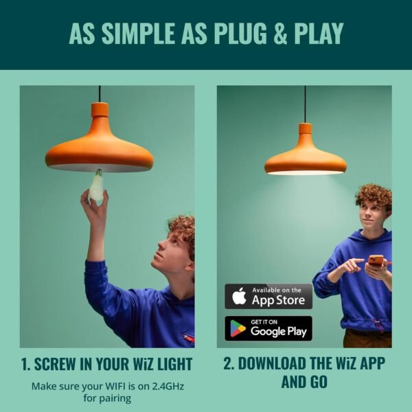WiZ Connected 60W A19 LED Smart Light Bulbs - Connects to Your Wi-Fi - E26 Smart Bulb - Control with Voice or App + Activate with Motion - Matter Compatible - 2 Pack - Image 4