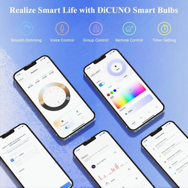 DiCUNO MR16 Smart Bulb Alexa, RGBCW Color Changing GU5.3 Light Bulb Compatible with Google Home, Dimmable with App, AC/DC 12V, 110° Beam Angle 40W 400LM, 2.4GHz WiFi, Landscape Light, 4-Pack - Image 9