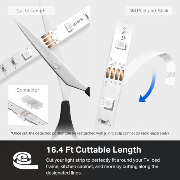 Kasa Smart LED Light Strip, 16.4ft WiFi LED Strip Works with Alexa, Google Home, SmartThings, High Brightness with 16 Million Colors, RGB, Grouping, Adjustable Length, Up to 25,000 Hours (KL400L5) - Image 8