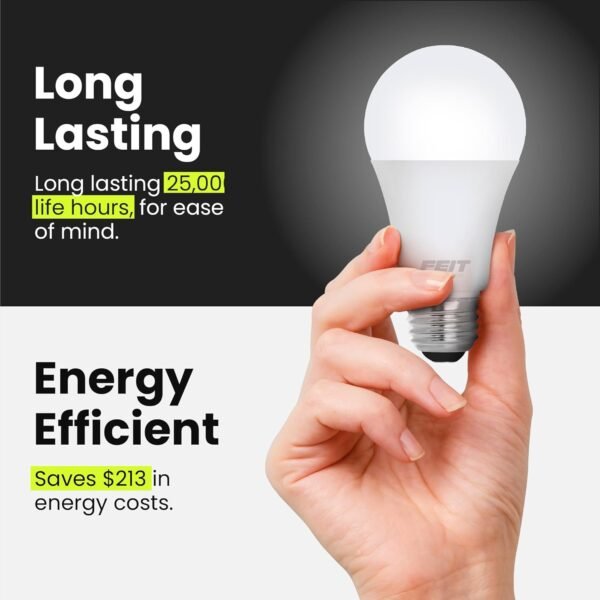 Feit Electric A19 LED Light Bulb, 60W Equivalent, Dimmable, 800 Lumens, E26 Medium Base, 5000K Daylight, CRI 90, 25,000 Hour Lifetime, UL Listed, Damp Rated, 4 Pack, OM60DM/950CA/4 - Image 4