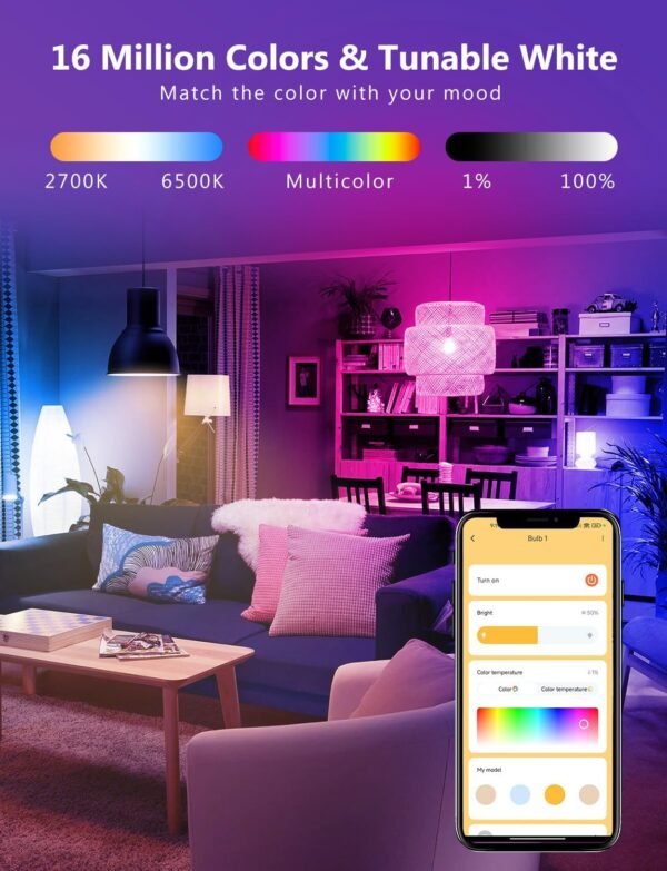 DAYBETTER Smart Light Bulbs, Alexa Light Bulbs, Smart Bulbs that Work with Alexa and Google Assistant, Color Changing Light Bulb, RGBCW WiFi & Bluetooth Dimmable LED Light Bulb, A19 E26 800LM, 10 Pack - Image 2