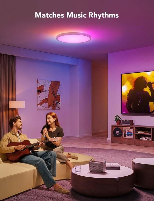 Govee Smart Ceiling Light, RGBIC LED Ceiling Light Fixture, 2400LM Flush Mount Light Fixture, DIY Colors, Works with Alexa, 2200K-6500K Ceiling Lights for Bedroom, Living Room, 12 Inch, 1 Pack - Image 5