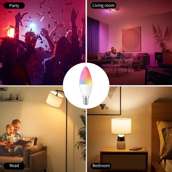 Homekit Smart Light, Matter LED Color Changing Candelabra Bulbs, E12 Base, 2.4G WiFi, 40W Equivalent, Dimmable, Apple Home, Alexa & Google Home, Tuya/Smart Life Compatible (1) - Image 7