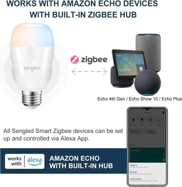 Sengled Smart LED Tunable White A19 Starter Kit, 60W Equivalent, 2 Smart Light Bulbs & Hub, Soft White to Daylight 2700-6500K, Works with Alexa, Google Assistant and Siri - Image 6