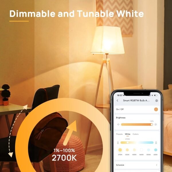 Linkind BR30 Smart Light Bulbs, WiFi Flood Light Bulbs Compatible with Alexa & Google Home, RGBTW Color Changing Light Bulb, 1800K-6500K Tunable White, E26 8W Equivalent 60W, 2.4Ghz WiFi only, 4 Pack - Image 7