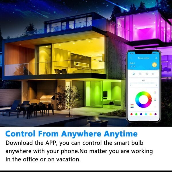 dalattin A19 Smart Bulb, WiFi RGBCW Color Changing Light Bulb, Led Light Bulb Compatible with Alexa & Google Assistant, E26 Led Bulb 60 Watt Equi, 800LM, 2.4GHz, 2 Pack - Image 3