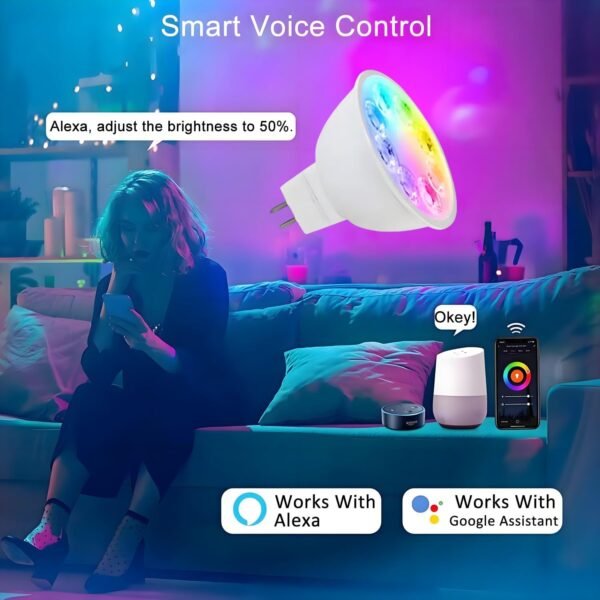 Smart MR16 LED Bulbs Dimmable Color Changing,12Volt Gu5.3 Bi-Pin Base,RGB MR16 LED WiFi Bulb Works With Alexa,Adjustable 16Million Colors And Music Sync,For Living Roomn Bedroom Office Hotel Etc.4Pack - Image 6