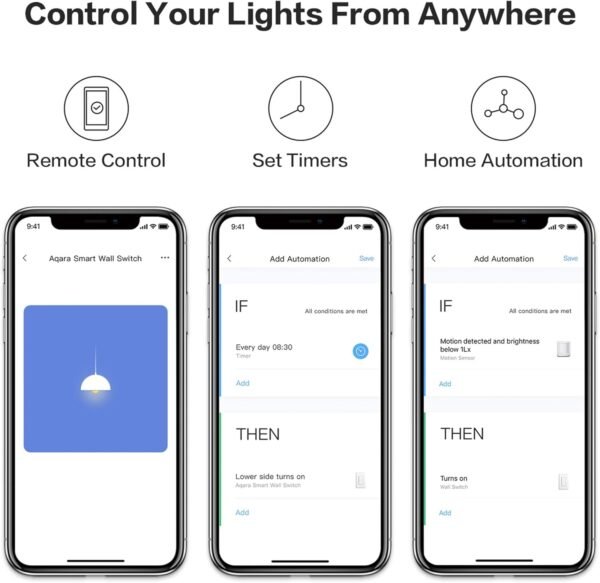 Aqara Smart Light Switch (No Neutral, Single Rocker), Requires AQARA HUB, Zigbee Light Switch, Remote Control and Smart Home Automation, Compatible with HomeKit, Google, Works with Alexa, SmartThings - Image 3