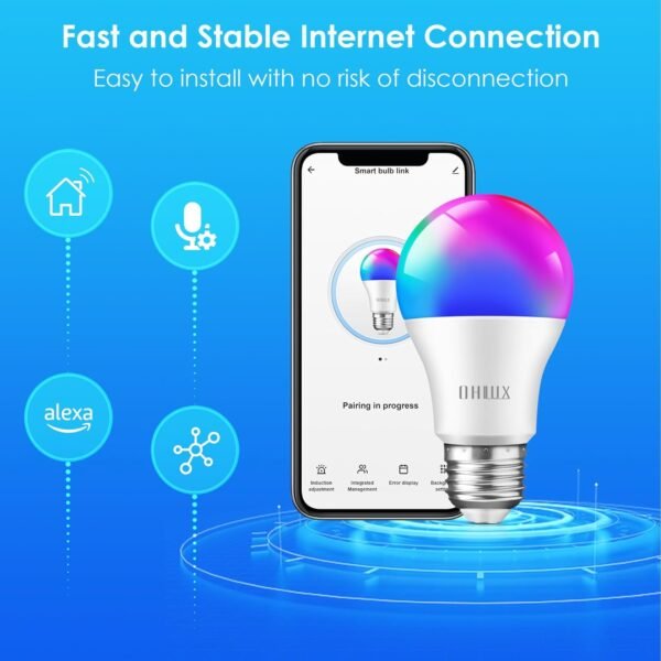 OHLUX Smart Light Bulbs, 10W (80W Equivalent) Color Changing Light Bulbs with Music Sync,Work with Alexa Google Home Siri, A19 E26 900LM 4Pack - Image 5