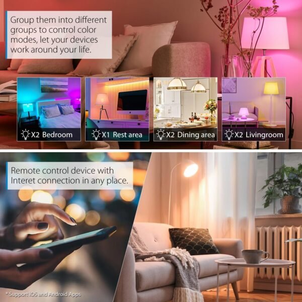 LVWIT Smart Light Bulb, B11 Smart Candelabra LED Bulb, E12 Base(12mm) WiFi Chandelier Light Bulb, Color Changing, Dimmable, Work with Alexa Home Amazon Echo, No Hub Required, 470 Lumen 4.9W 2 Pack - Image 4