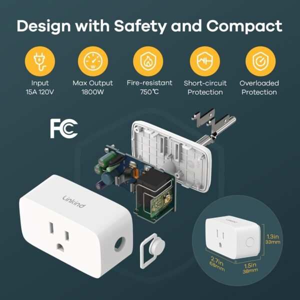 Linkind Matter Smart Plug, Work with Apple Home, Siri, Alexa, Google Home, SmartThings, Smart Outlet 15A/1800W Max, Smart Home Automation, APP Remote Control,Timer&Schedule, 2.4G Wi-Fi Only, 4 Pack - Image 6