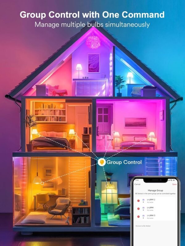 Smart Light Bulbs, Color Changing A19 LED Light Bulb, Work with Alexa and Google Assistant, Wi-Fi & Bluetooth Light Bulbs, 16 Million Colors RGBCW, Music Sync, 800 Lumens, 2.4Ghz only,2 Pack - Image 6