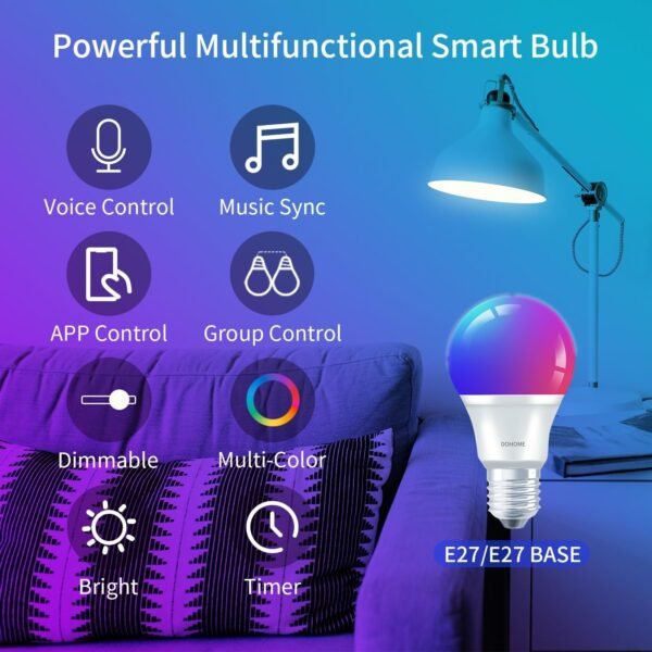 Matter Smart Light Bulbs| 9W 900LM Work with Alexa, Matter, Apple Home, Google Home| 2.4GHz WiFi Bluetooth Light Bulb|Music Sync A19 E26 RGBWW Color Changing LED Light Bulb| 2Pack - Image 2