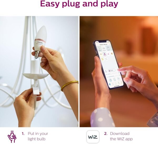 Philips 40-Watt Equivalent B12 LED Smart Wi-Fi Tuneable White Light Bulb Powered by WiZ with Bluetooth (4-Pack) - Image 5